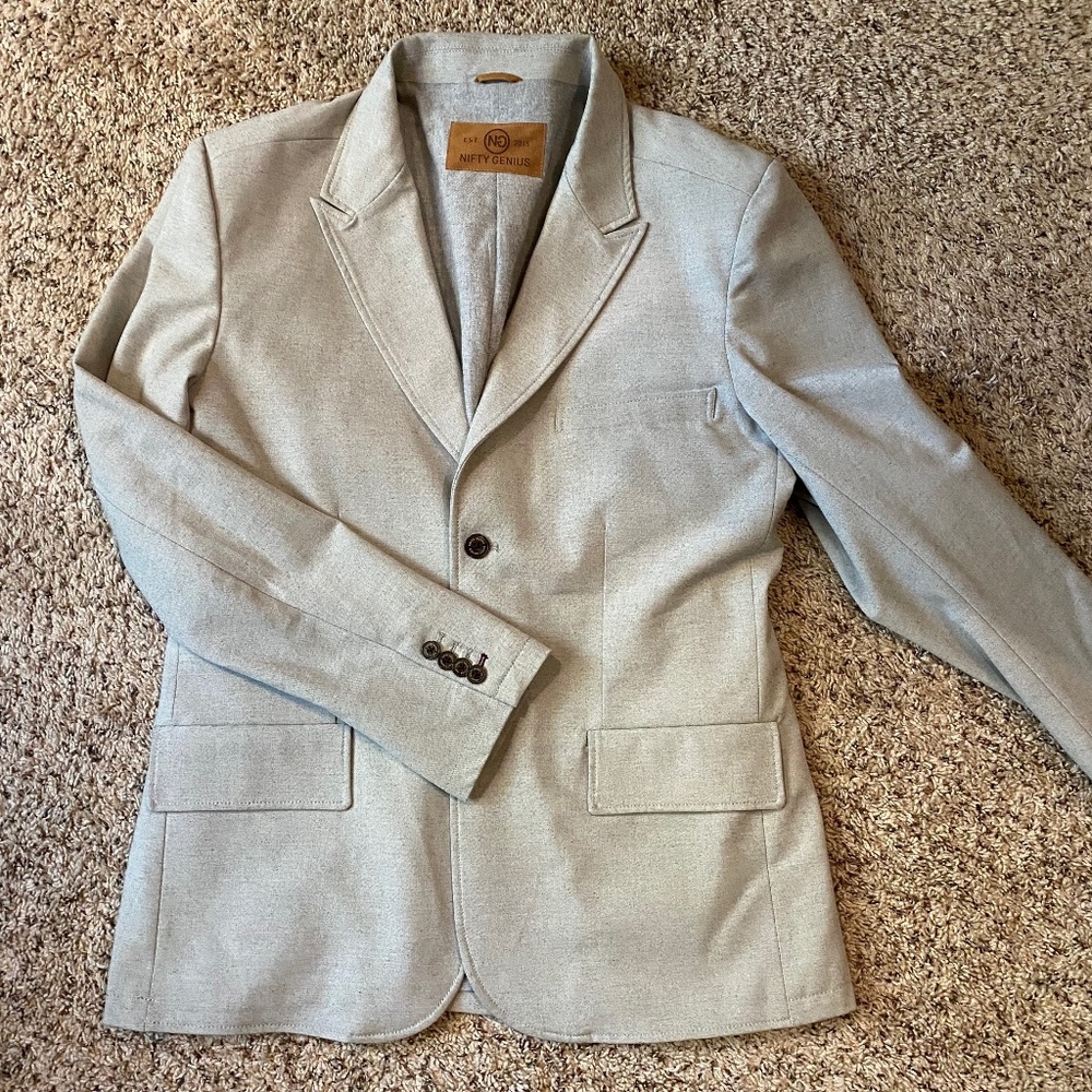 Nifty Genius F. Scott Peaked Lapel Stretch Blazer, Men's Size XL, Light Gray